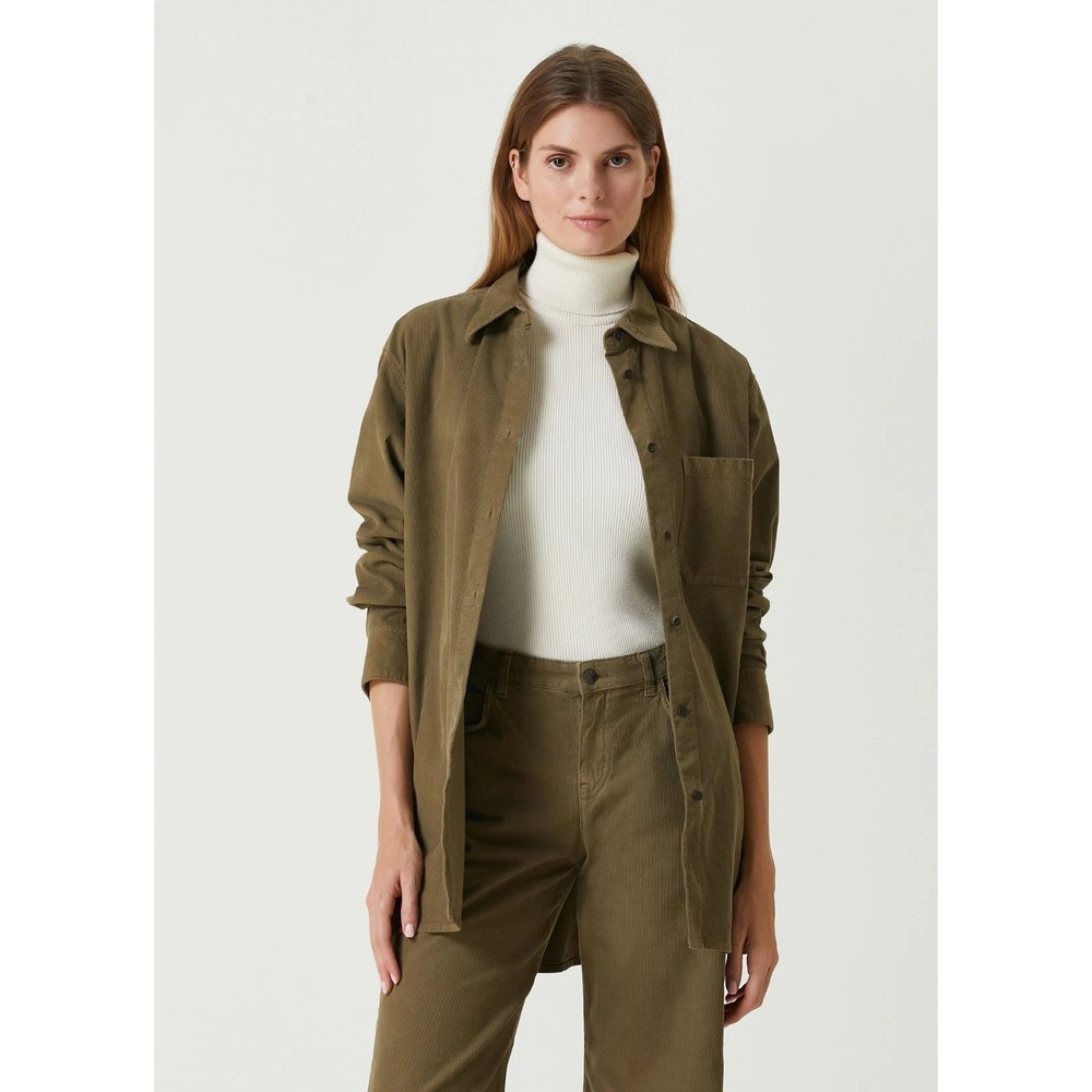 The Row Idro Khaki Green Oversized Corduroy Shirt Top Horn Buttons Italy Small